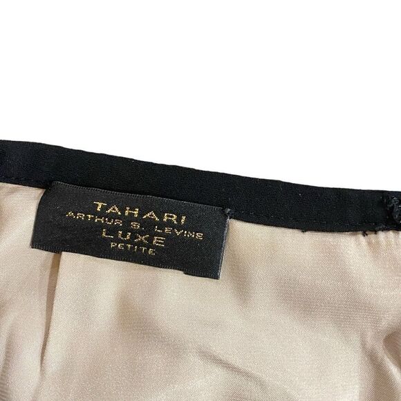 Tahari Arthur S Levins Luxe petite size 6P black with tan under lay lace trim - Picture 2 of 9
